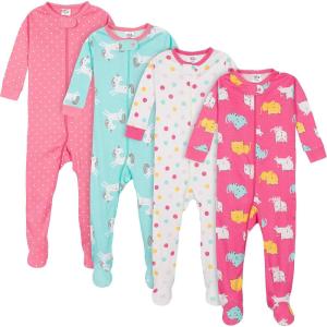 imageGerber BabyGirls 4Pack Footed PajamasUnicorns Cats Pink