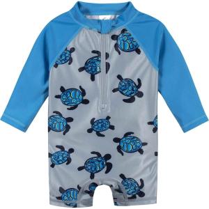 imageGerber Boys Toddler Long Sleeve One Piece Sun Protection Rashguard SwimsuitGreen Turtles