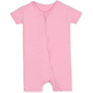 imageGerber Unisex Baby Buttery Soft Short Sleeve Romper with Viscose Made from EucalyptusPink Lemonade