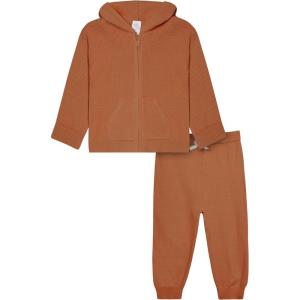 imageModern Moments by Gerber Baby and Toddler Hooded Sweater Knit Jacket ampamp JoggerRust