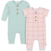 imageGerber babygirls Baby Boys 2pack Long Leg RomperPink Plaid