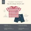 imageModern Moments by Gerber Baby Boys 2piece Top ampamp Cargo Short SetRed Coastal Stripe