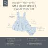 imageModern Moments by Gerber Baby Girls 2Piece Ruffle Sleeve Dress WSmocking ampamp Diaper Cover SetIvory Strawberry Gingham
