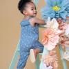 imageModern Moments by Gerber babygirls Self Eyelet Ruffle Long Leg RomperDark Teal Aster Flower