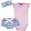 imageGerber Baby Girls 3Piece Short Sleeve Onesies Diaper Cover ampamp Headband SetBlue Rose
