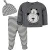 imageGerber unisexbaby Newborn Hospital Outfit Shirt Footed Pant and CapDark Grey Bear