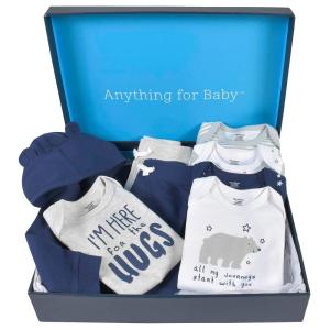imageGerber Baby 8Piece Clothing Gift Set 5Pk Bodysuits 2Pk Pants ampamp 1Pk Hooded Cardigan Blue NewbornBlue