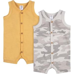 imageGerber Baby Boys 2Pack Short Leg RomperGrey and Yellow