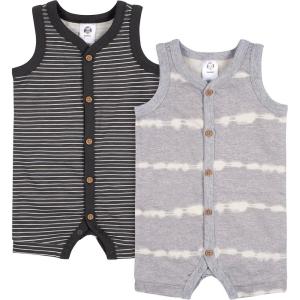 imageGerber Baby Boys 2Pack Short Leg RomperHeather and Dark Grey