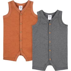 imageGerber Baby Boys 2Pack Short Leg RomperHeather and Rust
