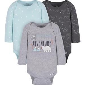 imageGerber Baby Boys 3Pack Long Sleeve Onesies BodysuitAdventure Gray