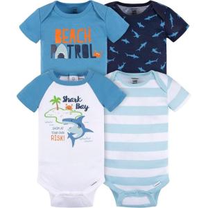 imageGerber Baby Boys 4Pack Short Sleeve Onesies BodysuitsBlue Shark