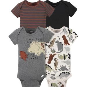 imageGerber Baby Boys 4Pack Short Sleeve Onesies BodysuitsDino Grey