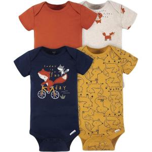 imageGerber Baby Boys 4Pack Short Sleeve Onesies BodysuitsOrange Fox