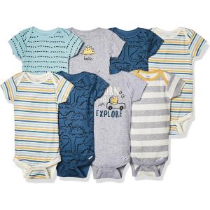 imageGerber Baby Boys 8Pack Short Sleeve Onesies BodysuitsDinosaur Blue