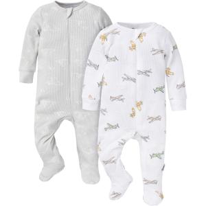 imageGerber Baby Girls 2Pack 2Way Zip Thermal Footed Sleep N PlayAirplanes