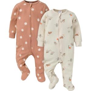 imageGerber Baby Girls 2Pack 2Way Zip Thermal Footed Sleep N PlayBuffalo