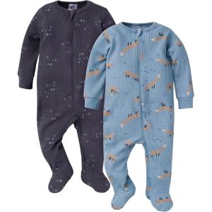 imageGerber Baby Girls 2Pack 2Way Zip Thermal Footed Sleep N PlayFoxes