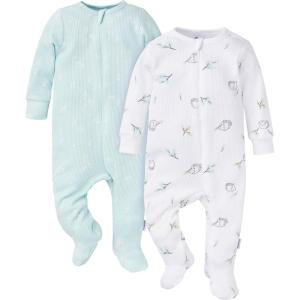 imageGerber Baby Girls 2Pack 2Way Zip Thermal Footed Sleep N PlayHedgehog