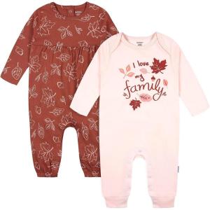 imageGerber Baby Girls 2pack Long Sleeve JumpsuitPink Leaves