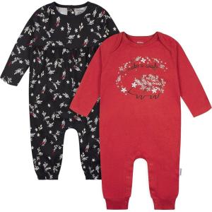 imageGerber Baby Girls 2pack Long Sleeve JumpsuitRed Wish Leaves