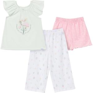 imageGerber Baby Girls 3Piece Pajama Set Polyester Jersey Top Pants  ShortsWildflowers