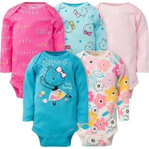imageGerber Baby Girls 5Pack LongSleeve Onesies BodysuitBlue Bear