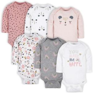 imageGerber Baby Girls 6Pack LongSleeve Onesies BodysuitsBear Pink