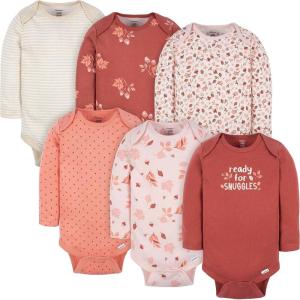 imageGerber Baby Girls 6Pack LongSleeve Onesies BodysuitsLeaves