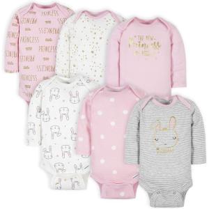 imageGerber Baby Girls 6Pack LongSleeve Onesies BodysuitsPrincess Pink