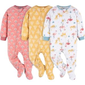 imageGerber Baby Girls Flame Resistant Fleece Footed Pajamas 3PackPink Flamingos
