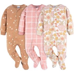 imageGerber Baby Girls Flame Resistant Fleece Footed Pajamas 3PackPink Floral