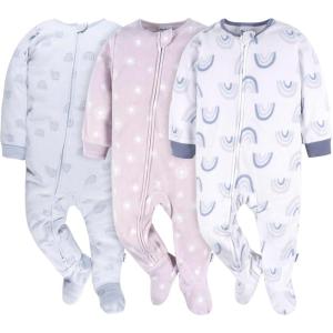 imageGerber Baby Girls Flame Resistant Fleece Footed Pajamas 3PackPurple Rainbows