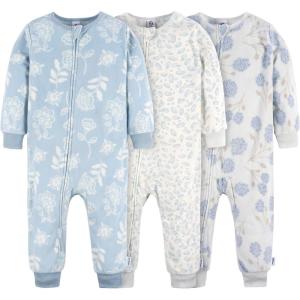 imageGerber Baby Girls Flame Resistant Fleece Footless Pajamas 3PackBlue Floral