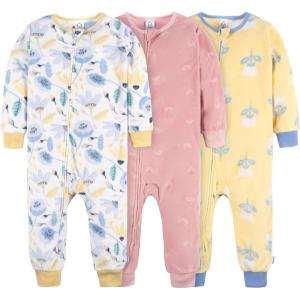 imageGerber Baby Girls Flame Resistant Fleece Footless Pajamas 3PackMulti Floral