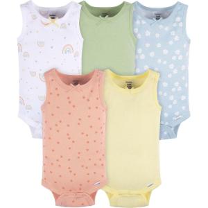 imageGerber Baby Girls MultiPack Sleeveless Onesies BodysuitOrange Flower