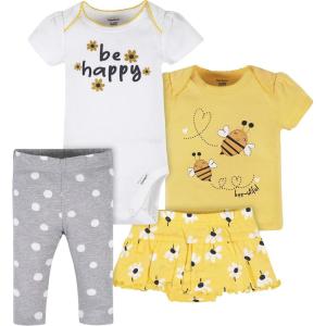 imageGerber Baby Girls Toddler 4Piece Shirt Onesie Skirted Panty and Pant SetYellow Daisies Onesie