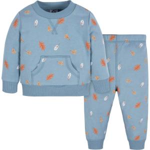 imageGerber Baby ampamp Toddler Boys 2Piece Fleece Sweatshirt and Jogger SetBlue Leaves