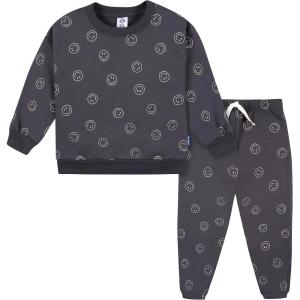 imageGerber Baby ampamp Toddler Boys 2Piece Fleece Sweatshirt and Jogger SetCharcoal Smiley
