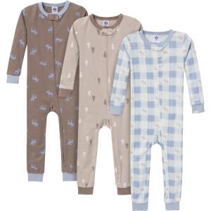 imageGerber BabyBoys 3Pack Snug Fit Footless OnePiece Cotton PajamasMoose  Trees