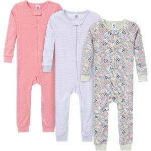 imageGerber BabyGirls 3Pack Snug Fit Footless OnePiece Cotton PajamasDitsy Floral