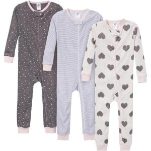imageGerber BabyGirls 3Pack Snug Fit Footless OnePiece Cotton PajamasHearts