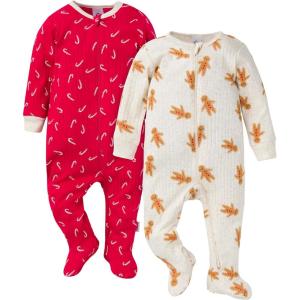 imageGerber Girls Baby Unisex 2Pack 2Way Zip Textured Sleep N PlayGingerbread Man