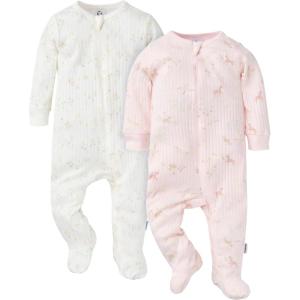 imageGerber Girls Baby Unisex 2Pack 2Way Zip Textured Sleep N PlayPonies