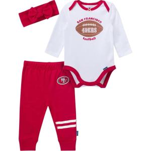 imageGerber NFL Baby Girls 3piece Onesie Bodysuit Pants ampamp Headband Set49ers