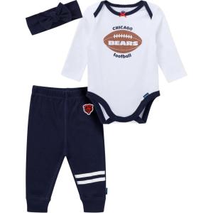 imageGerber NFL Baby Girls 3piece Onesie Bodysuit Pants ampamp Headband SetBears