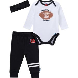 imageGerber NFL Baby Girls 3piece Onesie Bodysuit Pants ampamp Headband SetBengals