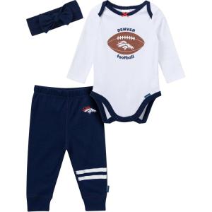 imageGerber NFL Baby Girls 3piece Onesie Bodysuit Pants ampamp Headband SetBroncos
