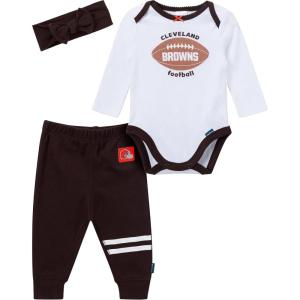 imageGerber NFL Baby Girls 3piece Onesie Bodysuit Pants ampamp Headband SetBrowns