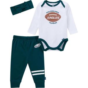 imageGerber NFL Baby Girls 3piece Onesie Bodysuit Pants ampamp Headband SetEagles